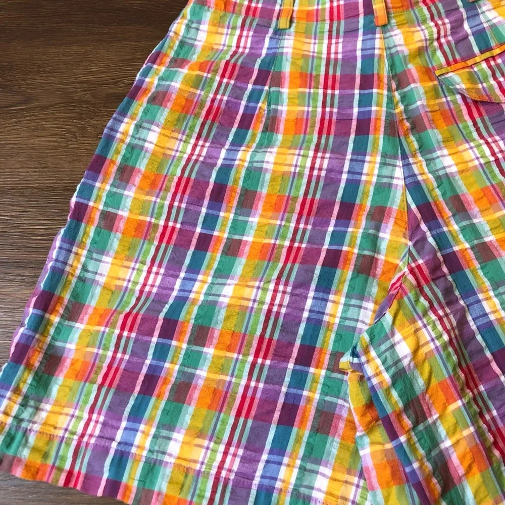 Vintage ‘80s/‘90s LizSport Madras Plaid High Waist Mom Shorts Colorful Small